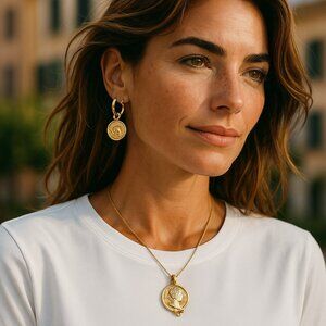 Cameo Style Earrings and Pendant on Wire Choker SET